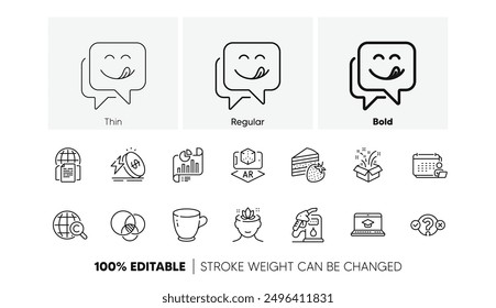 Iconos de línea de educación de regalo, diagrama de Euler y Sitio web. Paquete de taza de té, Derechos de autor internacional, icono de documentos de Internet. Contabilidad, mente de yoga, pictograma de Precio de energía. Documento de informe. Vector