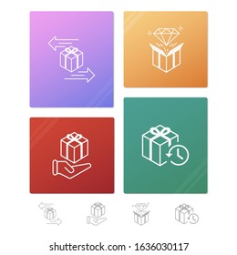 Gift exchange icon, gift opening, receiving gifts And gift history. icon isolated on background color (purple, orange, red, green style gradient)