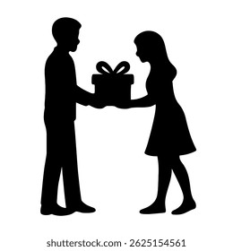 Gift Exchange in Silhouette. vector representing love and affection, perfect for Valentine's Day concepts.