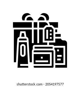 gift and face care kit packages glyph icon vector. gift and face care kit packages sign. isolated contour symbol black illustration