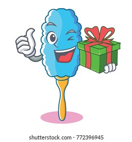With gift feather duster character cartoon