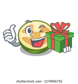 With gift feijoa fruit slices on cartoon plate
