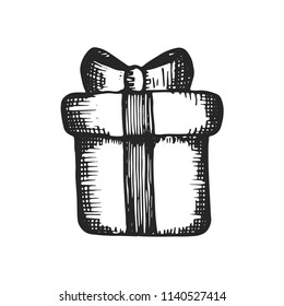 gift festive with a bow hand drawing vector. isolated object on white background.