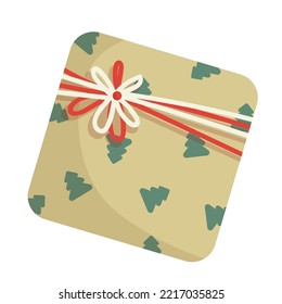 Regalo en un paquete navideño festivo. Gráficos vectoriales planos.