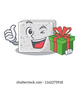 With gift feta cheese block on plate cartoon