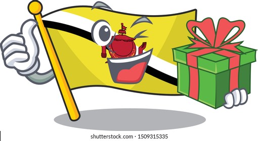 With gift flag brunei darussalam isolated with mascot