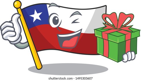 With gift flag chile mascot in character drawer