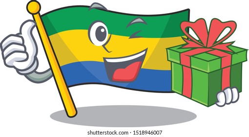 With gift flag gabon isolated in the cartoon