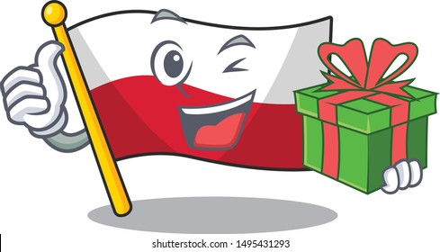 With gift flag poland hoisted isolated the character