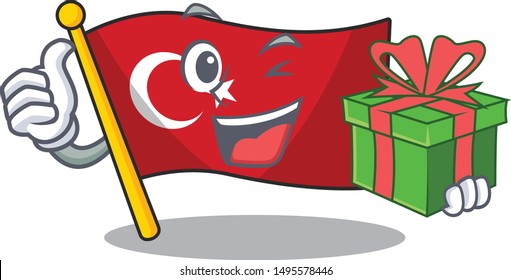 With gift flag turkey in the mascot shape