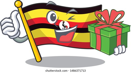 With gift flag uganda isolated in the cartoon