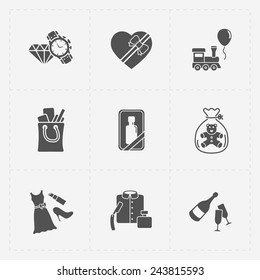 Gift flat black shop icon set on white