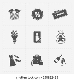 Gift flat black shop icon set on white
