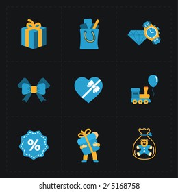Gift flat colorful shop icons on black