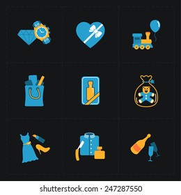 Gift flat colorful shop icons on black