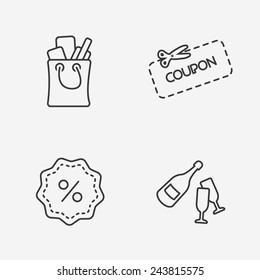 Gift flat contour shop icon set on white