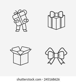 Gift flat contour shop icon set on white