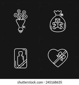 Gift flat contour shop icon set on black