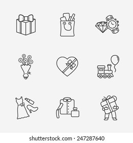 Gift flat contour shop icon set on white