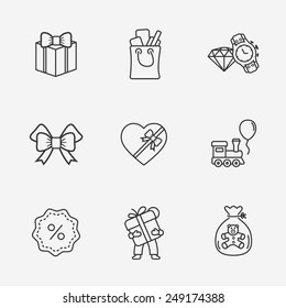 Gift flat contour shop icon set on white