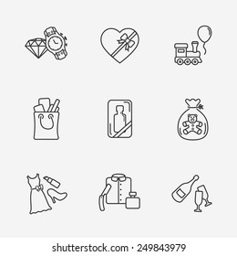Gift flat contour shop icon set on white