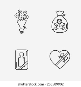 Gift flat contour shop icon set on white