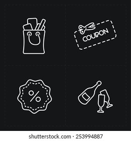 Gift flat contour shop icon set on black