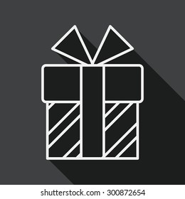 Gift flat icon with long shadow, line icon