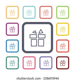 gift flat icons set. Open colorful buttons 