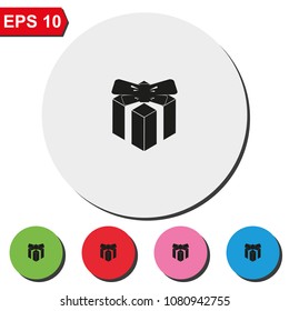 Gift flat round colorful vector illustration. Present icon.