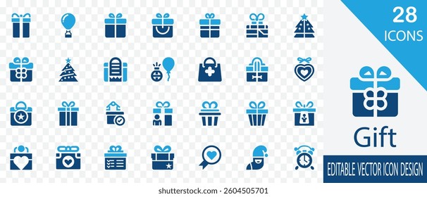 Gift flat vector icon collection. 