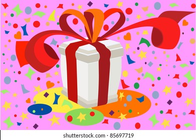 gift with fly stars vector background