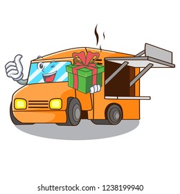 With gift food truck festival on shape cartoon