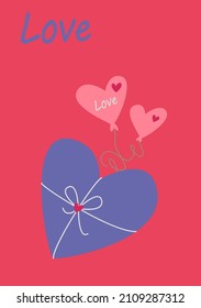A gift in the form of a heart, balloons and love. Vector image in boho style. valentine's day. A greeting card with a declaration of love.