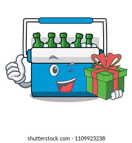 With gift freezer bag mascot cartoon