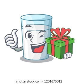 With gift fresh milk glass in cartoon table