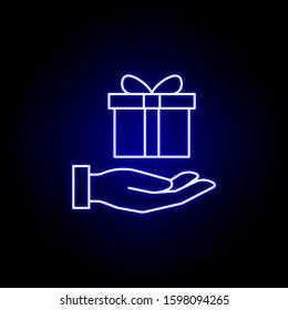 gift friendship outline blue neon icon. Elements of friendship line icon. Signs, symbols and vectors can be used for web, logo, mobile app, UI, UX