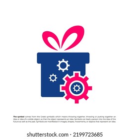 Gift Gear Logo Design Template. Gear Gift logo concept vector. Creative Icon Symbol