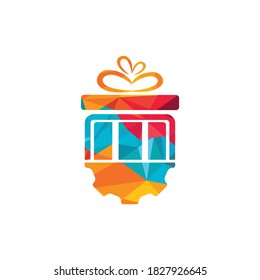 Geschenkartikel, Vektorlogo-Design. Vorliegendes und mechanisches Symbol oder Symbol.