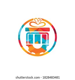 Gift and gear vector logo design. Present and mechanic symbol or icon.