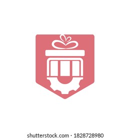 Gift gear vector logo design. Present and mechanic symbol or icon.