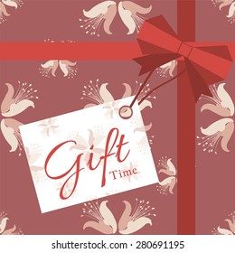 Gift with geometric patterns and flat style ribbon with a bow for your project. Vector illustration