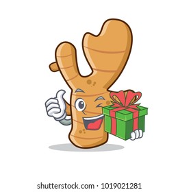 With gift ginger mascot cartoon style