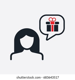 Gift Girl Icon Think bubble Silhouette Vector 