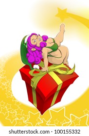 Gift and girl on separated layers, you can take off slip because on separated layer, can see without on / Sexy chubby girl sit on christmas gift