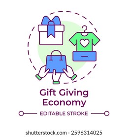 Gift giving economy multi color concept icon. Free goods and services. Collaborative system type. Round shape line illustration. Abstract idea. Graphic design. Easy to use in infographic