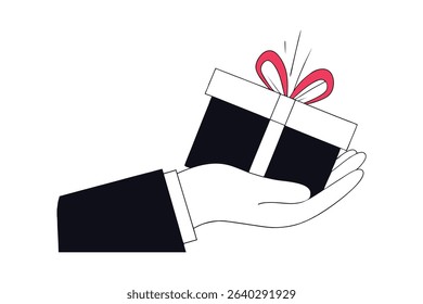 Gift Giving Hand Holding Present White Box Vector Graphic Design File for Gifting and Celebration