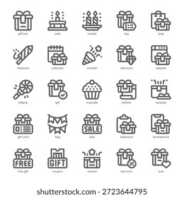 Pack de iconos de regalo para su Sitio web, móvil, presentación y diseño de logotipo. Diseño de contorno de icono de regalo. Ilustración gráfica de Vector y trazo editable.