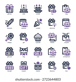 Pack de iconos de regalo para su Sitio web, móvil, presentación y diseño de logotipo. Diseño de doble tono Gift Giving Icon. Ilustración gráfica de Vector y trazo editable.