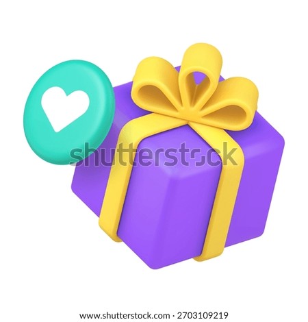 Gift giving present and love appreciation concept with wrapped box and heart symbol for special occasion celebration. Modern 3d icon realistic vector illustration